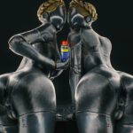 Twins from Atomic Heart stays backside bowing, showing their genitalia and keeping a can of WD40 lube