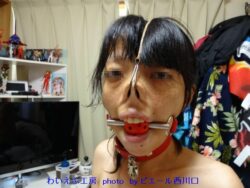 Japanese slave Minami with ball gag and face bondage